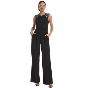 VINCE CAMUTO Embellished-Shoulder Tapered Jumpsuit (Size Medium)